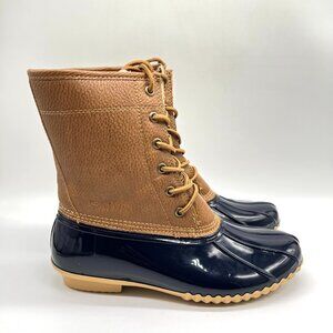 JBU By Jambu Womens Size 7.5 7.5M Tan Brown Navy Blue Waterproof Duck Boots‎